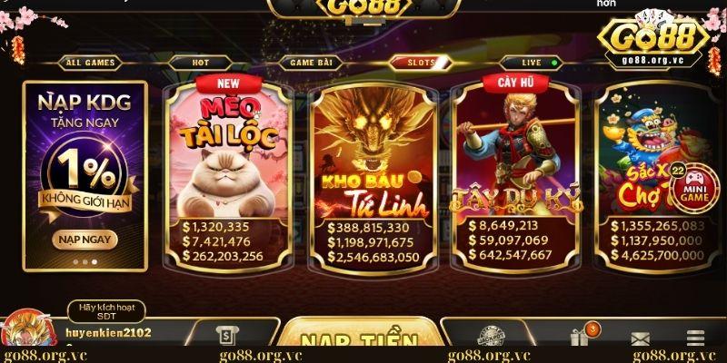 Giao diện kho game slot hấp dẫn tại GO 88